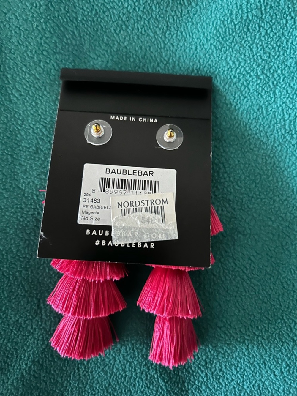 BaubleBar Fuchsia Tiered Tassel Drop Earrings - Picture 5 of 5